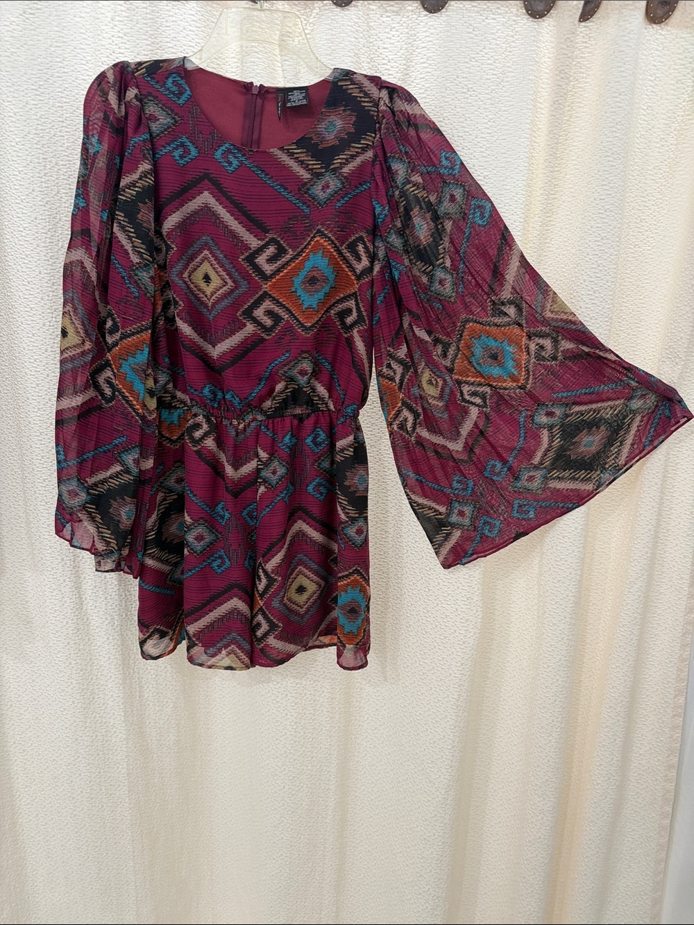 Fire Los Angeles Plum Geometric Print Romper
